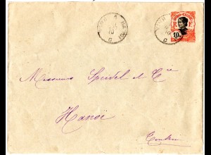 Französisch Indochina 1910, Bahnpost Stpl. VINH A HANOI C auf Ganzsache Brief.