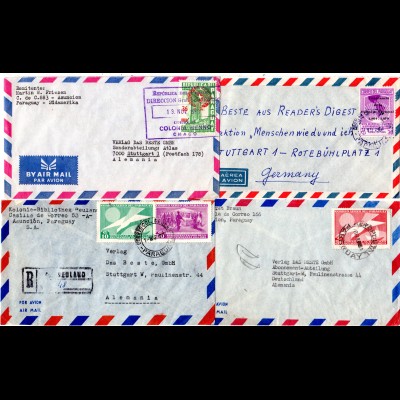 Paraguay 1963/66, 4 Luftpost Briefe n. Deutschland, dabei ein Einschreiben