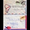 Uruguay 1963/70, 5 Luftpost Briefe n. Deutschland, dabei 2 Einschreiben