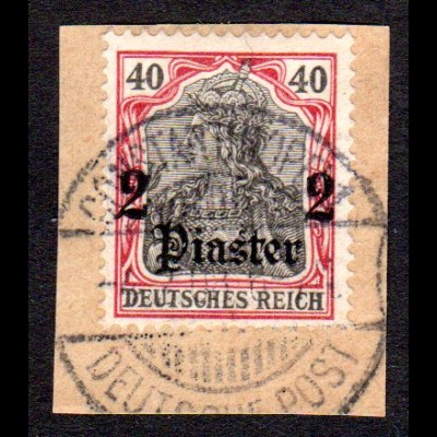DP Türkei 29, 2 Pia./40 Pf. auf schönem Briefstück m. Stpl. Constantinolpel DP.