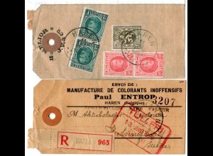 Belgien 1929, 5 Marken rücks. auf Anhänger f. Reko Muster Ohne Wert v. HAREN