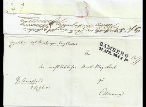 Bayern 1848, L2 Bamberg auf Nachnahme Brief m. Porto Vermerk v. Eltmann. #1531