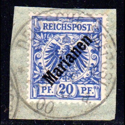 Marianen 4 I, 20 Pf. Schrägaufdruck auf Briefstück m. Stempel DEUTSCHE SEEPOST