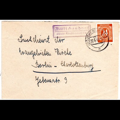 1946, Landpost Stpl. ZÜLICHENDORF über Luckenwalde auf Brief m. 24 Pf.