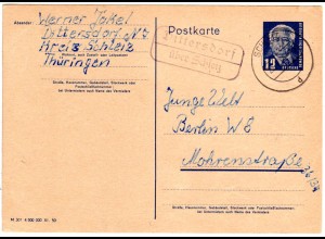 DDR 1956, Landpost Stpl. DITTERSDORF über Schleiz auf 12 Pf. Ganzsache