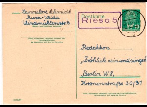 DDR 1960, Landpost Stpl. RIESA 5 auf 10 Pf. Ganzsache