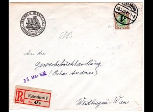 Dänemark 1922, EF 70 öre auf Einschreiben Brief v. Kopenhagen n. Österreich.