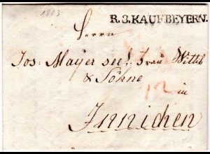Bayern 1803, R.3. KAUFBEYERN klar auf Brief n. Innichen, Tirol.