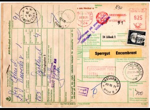 BRD 1971, Luftpost Paketkarte v. HORB AM NECKAR m. Schweden Porto-Etikett 