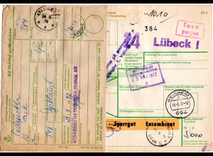 BRD 1972, Taxe percu Paketkarte v. Weinheim m. Schweden Porto-Formular