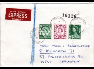 GB Schottland Wales 1960, 3 Marken auf Express Brief n. Deutschland