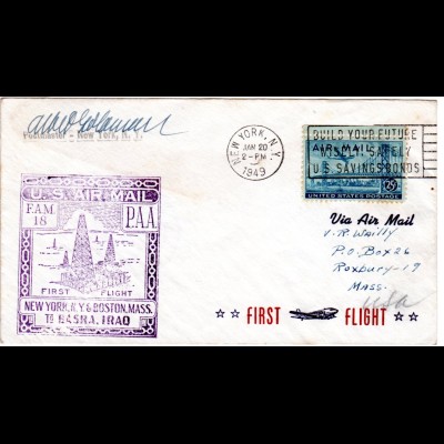 USA 1949, 25 C. auf Erstflug Brief New York - Basra Iraq