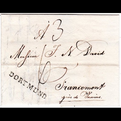 Preussen 1815, L1 DORTMUND klar auf Porto Brief n. Belgien.