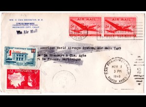 USA 1946, 2x5 C. auf Luftpost Brief m. Martinique Nachsendefrankatur