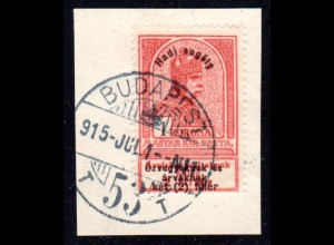 Ungarn, 1 Kr.+2 F. m. 4-zeiligem Aufdruck, schönes Briefstück m. klarem Stempel