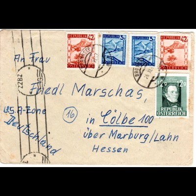 Österreich 1947, 5 Marken auf Zensur Brief v. BRUNNSEE n. Deutschland