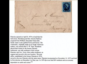 USA 1879, 5 C. m. Federzug auf Brief v. FLATONIA, Texas n. Flensburg Deutschland