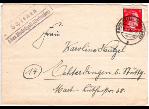 DR 1944, Landpost Stpl. SCHIENEN über Radolfzell auf Brief m. 12 Pf.