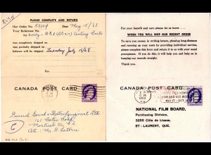 Kanada 1968, hin u. her gebr. 4+4 C. Doppelkarte Ganzsache v. Montreal