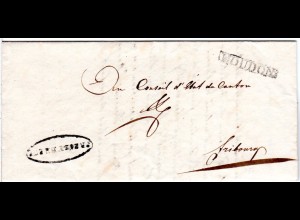 Schweiz 1831, R1 MOUDON auf Brief n. Fribourg.