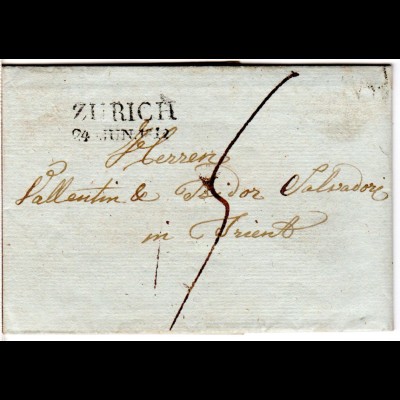 Schweiz 1812, L2 ZÜRICH auf Auslands Brief n. Trient.