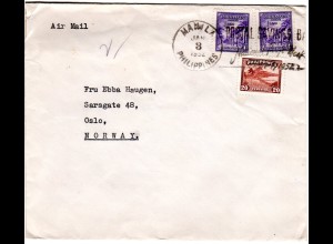 Philippinen 1952, 20+2x1 C. auf Luftpost Brief v. Manila n. Norwegen.