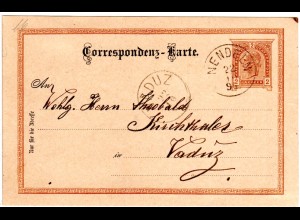 Liechtenstein 1894, K1 NENDELN u. VADUZ auf Österreich 2 Kr. Vorläufer Karte