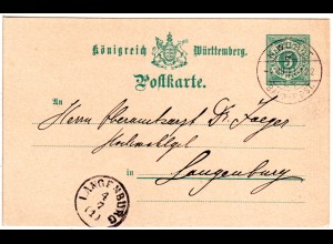 Württemberg 1893, K. WÜRTT. BAHN-POST 85 auf 5 Pf. Ganzsache v. Niederstetten