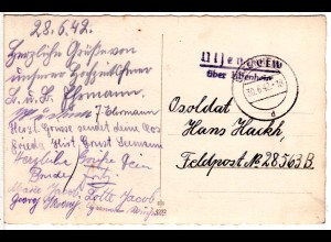 DR 1942, Landpost Stpl. ULSENHEIM über Uffenheim auf Feldpost Karte. 