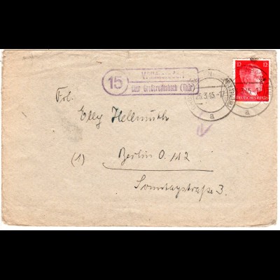DR 1945, Landpoststempel WILLMERSDORF über Großbreitenbach auf Brief m. 12 Pf. 