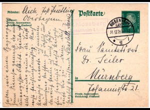 DR 1928, Landpost Stpl. SCHLOSSBERG Rosenheim Land auf 6 Pf. Ganzsache.