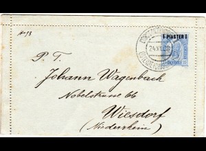 Österreich Post i.d. Levante 1908, v. Constantinopel gebr. 1 Pia. Kartenbrief
