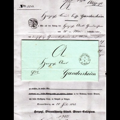 Braunschweig 1848, K2 BRAUNSCHWEIG auf sauberem Brief n. Gandersheim