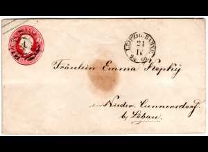 Sachsen 1860, 1 NGr. Ganzsache m. Stpl "4" LEIPZIG-BAHNH. u. rs. Botelohnvermerk