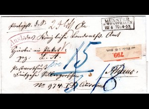 NDP 1870, R3 MÜNSTER u. viol. AUSLAGEN auf NN Paket-Begleitbrief n. Ahaus