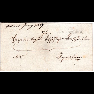 Bayern 1829, L1 VILSBIBURG auf Brief n. Regensburg.