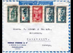 Marokko 1940, 5 Marken auf Luftpost Brief v. Casablanca n. Norwegen