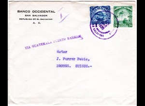 El Salvador 1929, 6+20 C. auf Brief m. Leitstempel VIA GUATEMALA...i.d. Schweiz