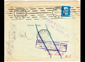 DR 1932, 25 Pf. auf Retour Brief v. Hamburg n. Dublin m. Irland Hinweisstempeln
