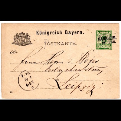 Bayern 1895, L2-Aushilfstempel HARXHEIM klar auf 5 Pf. Ganzsache
