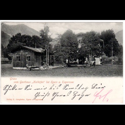 Egern am Tegernsee, Gruss vom Gasthaus Kalkofen 1916 gebr. sw-AK
