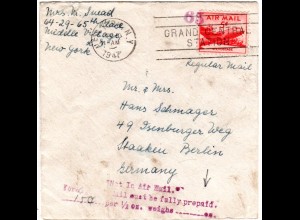 USA 1947, 5 C. auf zuwenig frankiertem Brief v. NY m. Stpl. "Not In Air Mail".