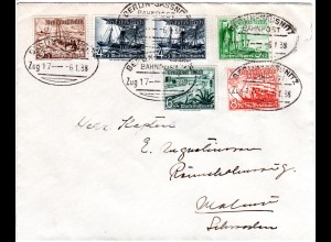 DR 1938, 6 Werte WHW auf Brief n. Schweden m. Bahnpoststpl Berlin-Sassnitz Z17
