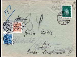 DR 1932, 8 Pf. auf Brief v. Flensburg n. Sönderhö m. 3 Dänemark Portomarken