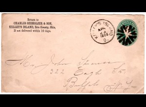 USA 1888, gebr. 1 C. Ganzsache Brief m. klarem stummem Stpl. u.K1 KELLY´S ISLAND