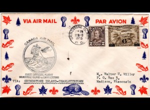 Canada 1933, GRINDSTONE ISLAND-CHARLOTTETOWN 1st.-Flight cover with 2+6/5 C.