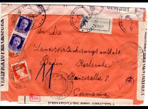Italien 1941, 1,75 L.+2x50 C. auf Einschreiben Zensur Brief v. Brisighella