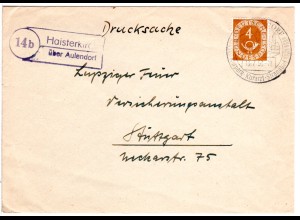 BRD 1953, Landpoststempel 14b HAISTERKIRCH über Aulendorf auf Brief m. 4 Pf. 