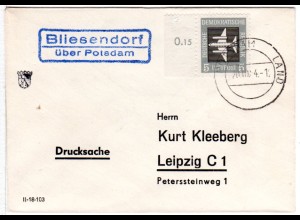 DDR 1964, Landpoststempel BLIESENDORF über Potsdam auf Drucksache Brief m. 5 Pf.