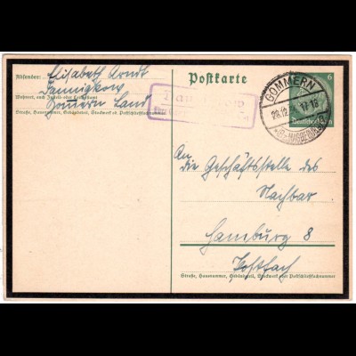 DR 1934, Landpoststempel DANNIGKOW über Gommern auf 6 Pf. Ganzsache